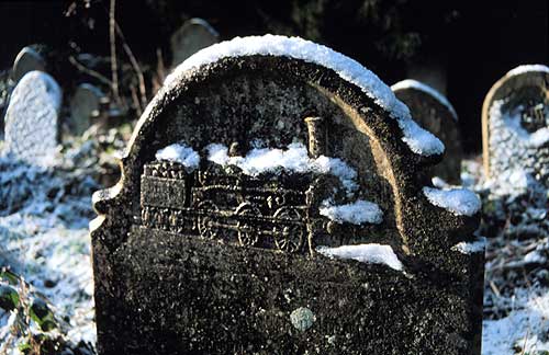 Railway engine on gravestone